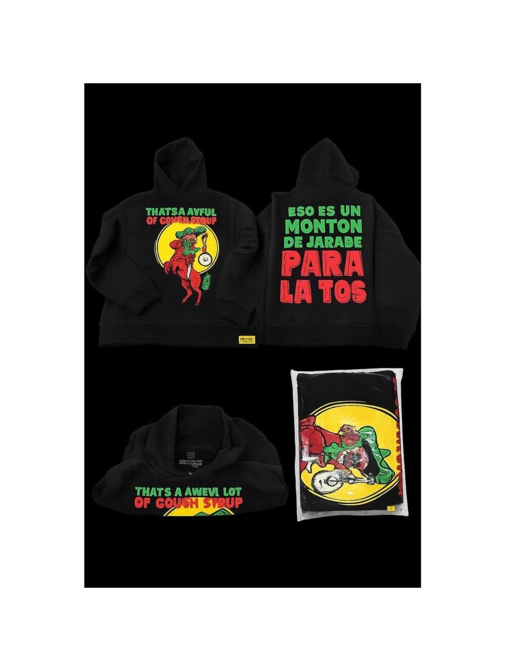 That's A Awful Lot Of Cough Syrup By Desto Dubb Graphic Hoodie Size Large Black